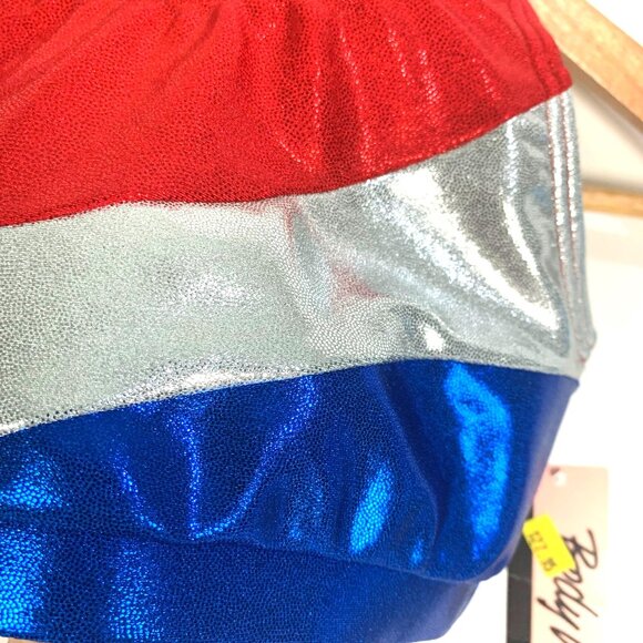 Body Wrappers Girls Cheer Dance Red Silver Blue Metallic Racerback Top L 8-10 - Picture 3 of 7